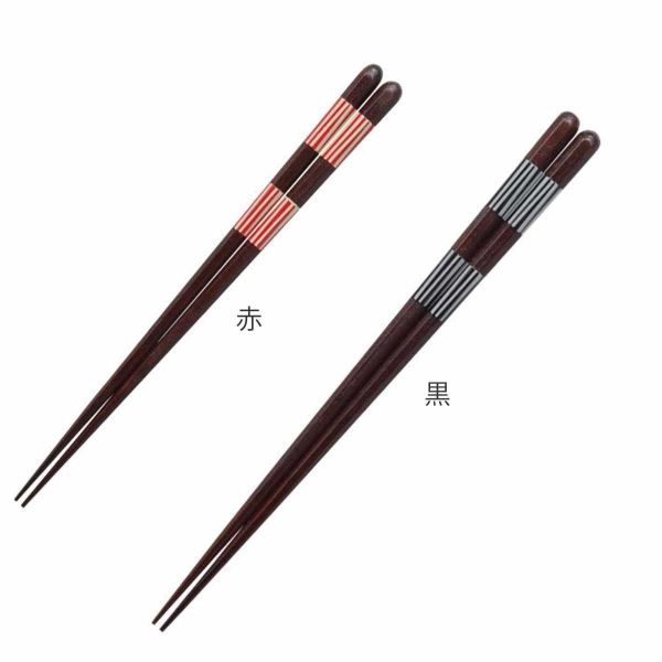 ISHIDA 日式紅直線條八角先角天然木筷20.5cm 
