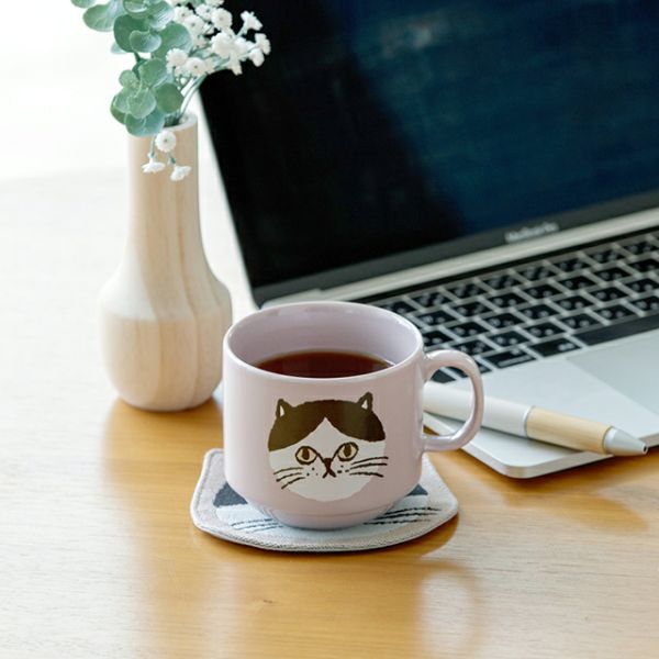 cdf貓咪大臉可堆疊陶瓷馬克杯300ml 
