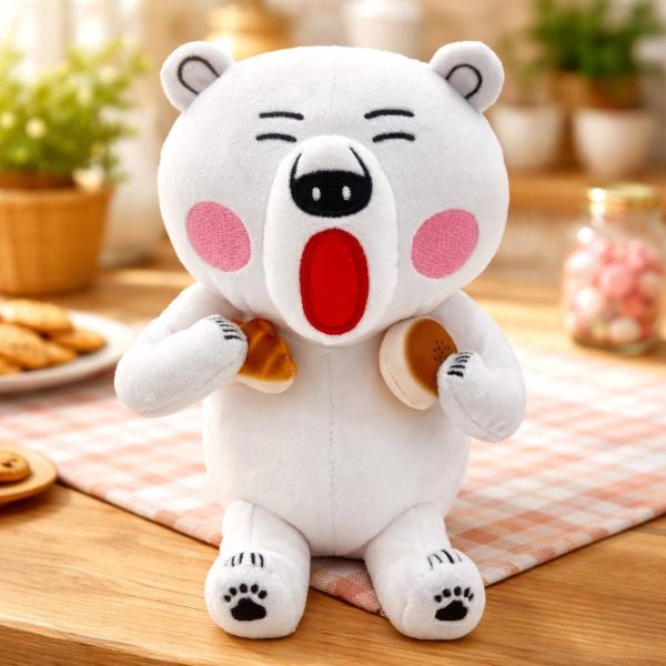 柴田啓子 大白熊吃麵包坐姿玩偶 