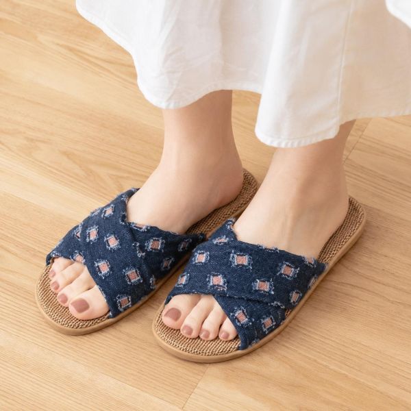 In Out Denim 牛仔布交叉帶黃麻拖鞋 