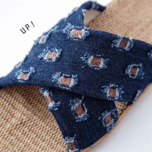 In Out Denim 牛仔布交叉帶黃麻拖鞋 