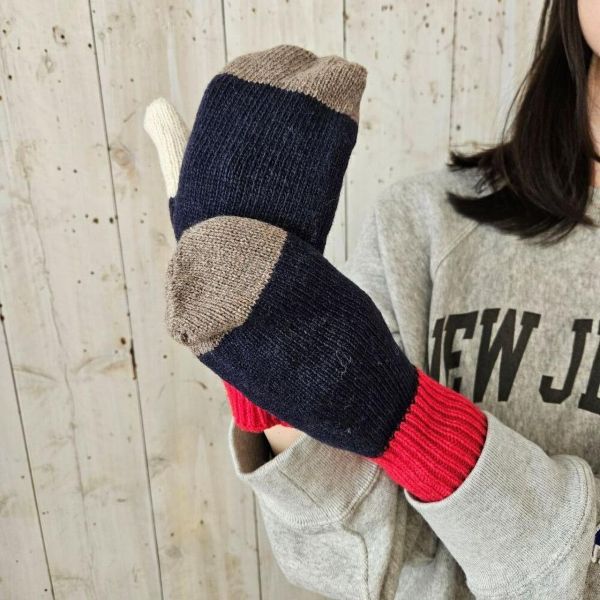 shesay 拼色針織手套(紅藍) 