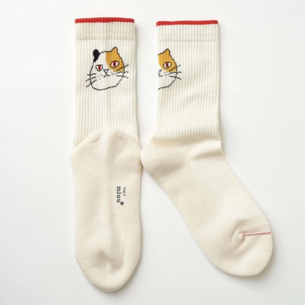 from miau 貓臉混紡棉透氣中長襪 