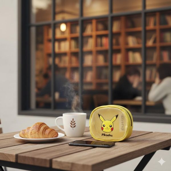 Pokemon 刺繡皮卡丘透明網狀皮革收納包 