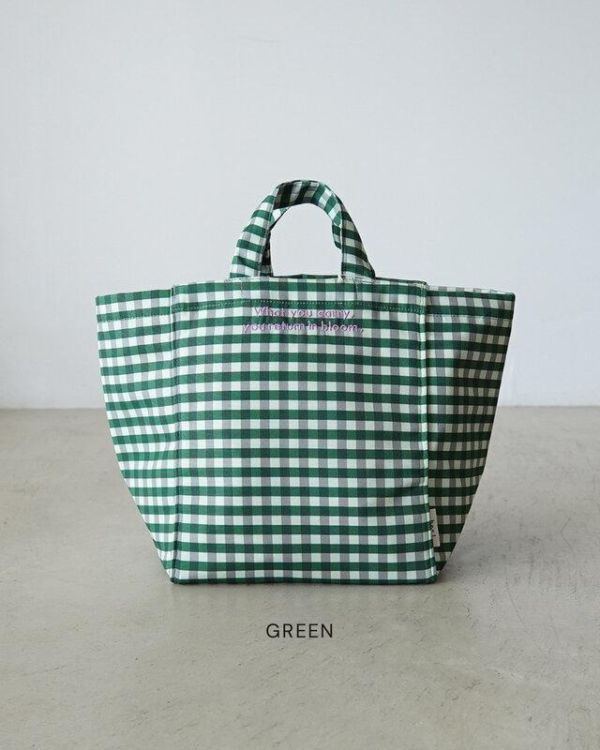 beej bloom刺繡格紋綿布手提袋 