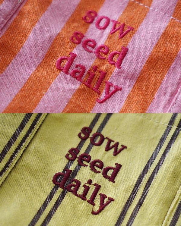 beej sow seed daily刺繡條紋綿布手提袋 