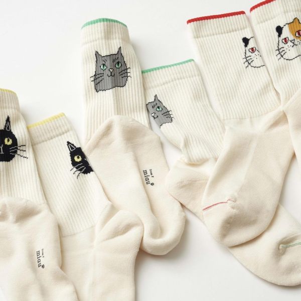 from miau 貓臉混紡棉透氣中長襪 