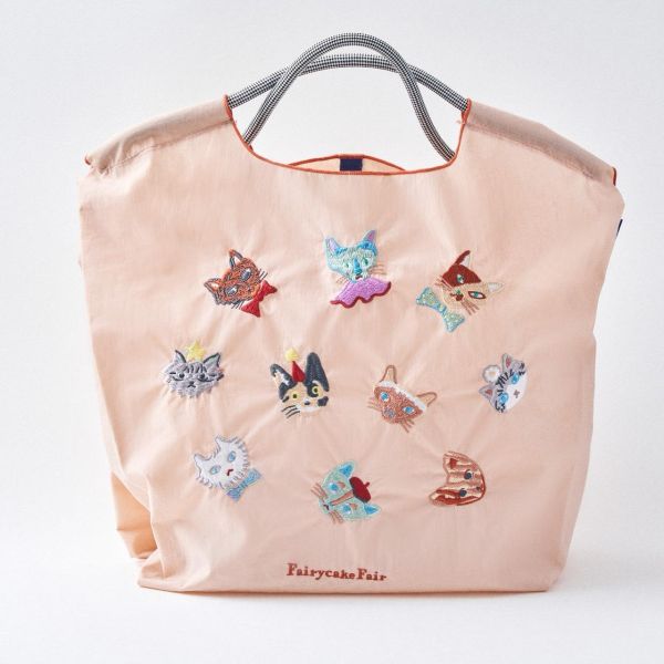 Fairy FairxB&C貓咪頭刺繡粗繩手提袋(橘) 