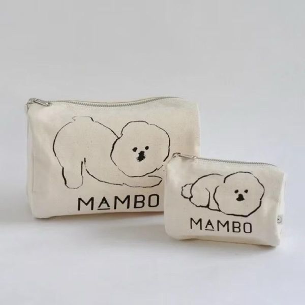 mambo & bb 比熊犬圓筒綿布收納包 