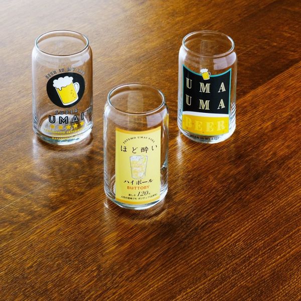 SUPER UMAI 啤酒罐造型玻璃杯 