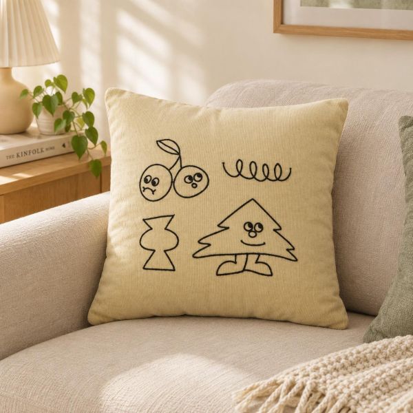unico 刺繡小圖雙色燈芯絨抱枕套 
