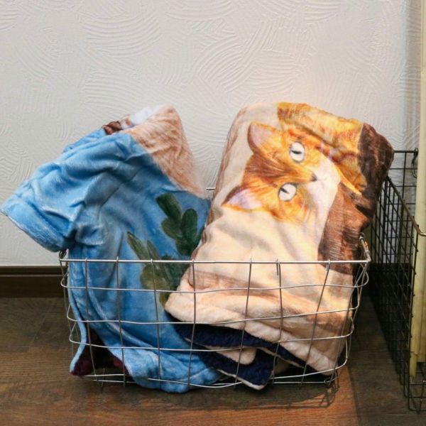 8mw 松尾美雪條紋貓櫥櫃插畫柔軟毛毯 