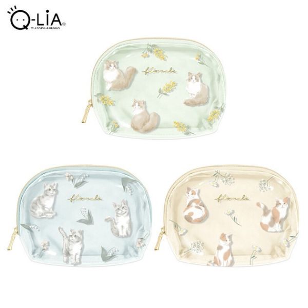 Q-Lia 滿版貓咪 透明皮革面紙收納包 