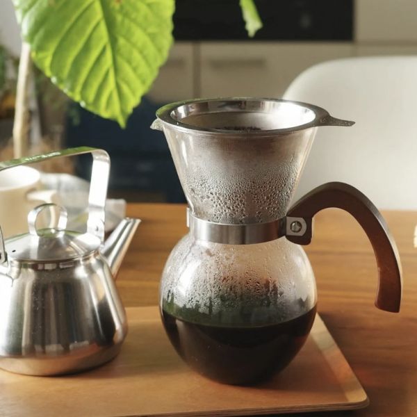 63 竹製手柄玻璃咖啡濾壺 