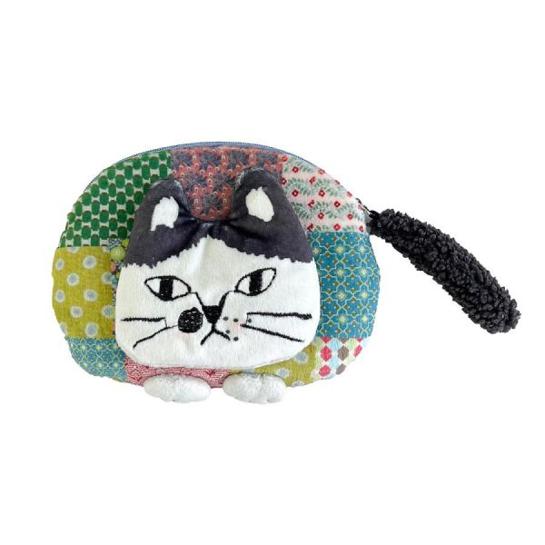 kusuguru 刺繡貓咪拼布立體橢圓收納包 
