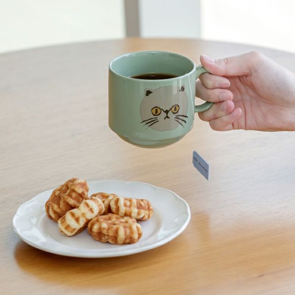 cdf貓咪大臉可堆疊陶瓷馬克杯300ml 