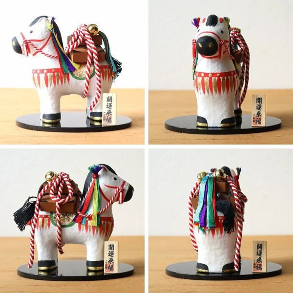 招福犬張子 金千兩五馬年鈴鐺和紙擺設 
