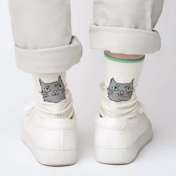 from miau 貓臉混紡棉透氣中長襪 