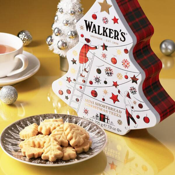 **預購**  Walkers 聖誕樹造型原味餅乾鐵盒225g 