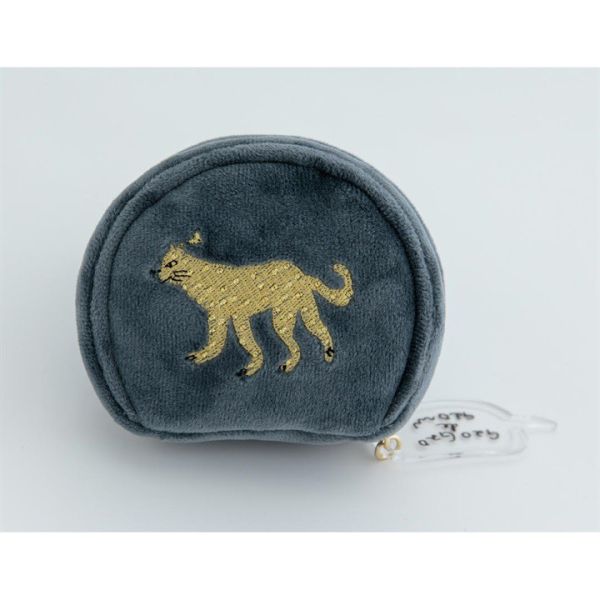 CDF 動物刺繡毛絨迷你圓收納包(豹深灰) 