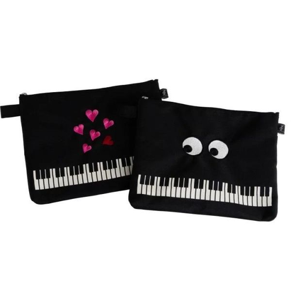 眼睛刺繡鋼琴扁平收納包(黑) 