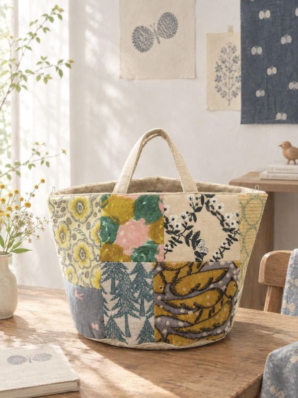 mina perhonen皆川明刺繡拼布圓底手提袋 