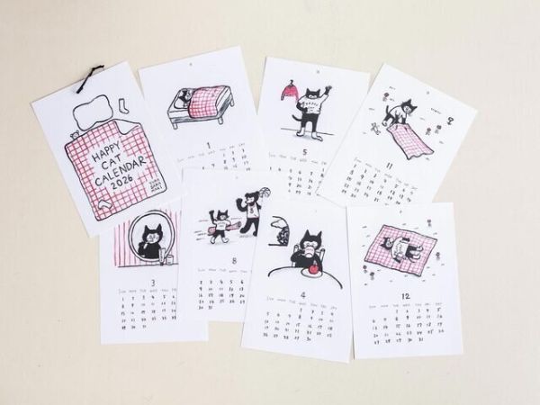 手繪快樂貓咪2026掛式月曆附貼紙 