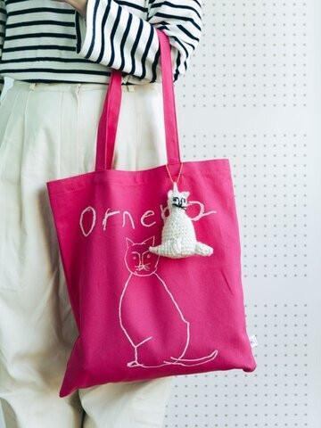 orneko 貓咪桃紅帆布袋 