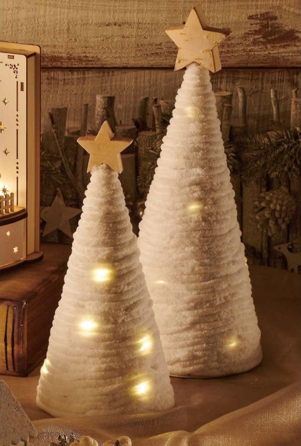 LED燈 白毛線木製聖誕樹擺設 