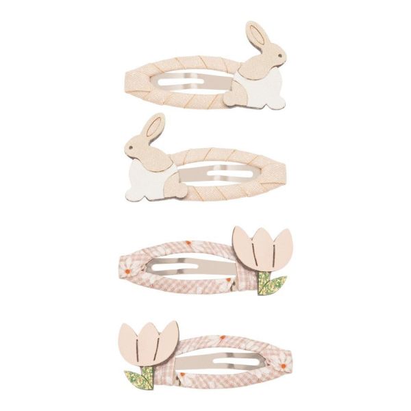 Mimi&Lula兔子花朵粉色髮夾組4入 