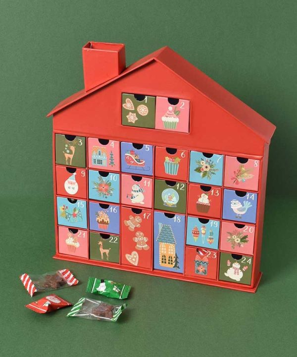 **預購** 聖誕倒數日曆房屋造型抽屜式綜合糖果(紅) 