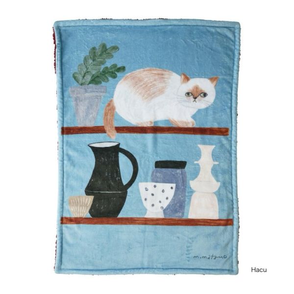 8mw 松尾美雪條紋貓櫥櫃插畫柔軟毛毯 