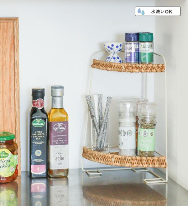 UTILE藤編雙層轉角置物架 