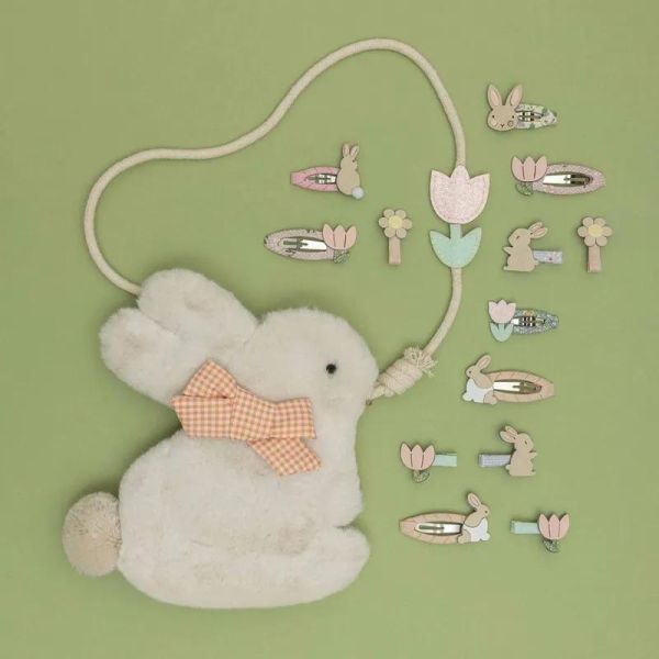 Mimi&Lula兔子花朵粉色髮夾組4入 
