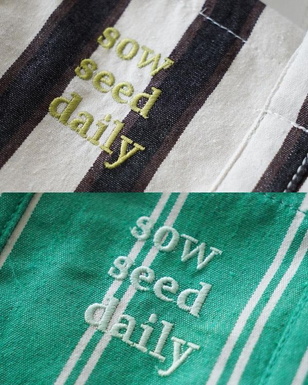 beej sow seed daily刺繡條紋綿布手提袋 