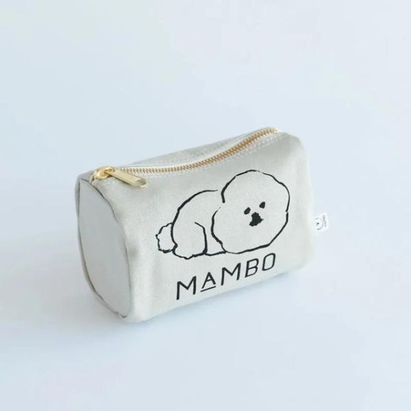 mambo & bb 比熊犬圓筒綿布收納包 