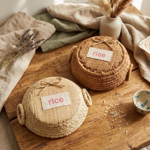 rice kids 櫻桃/Hello手工編織拉菲草收納籃 