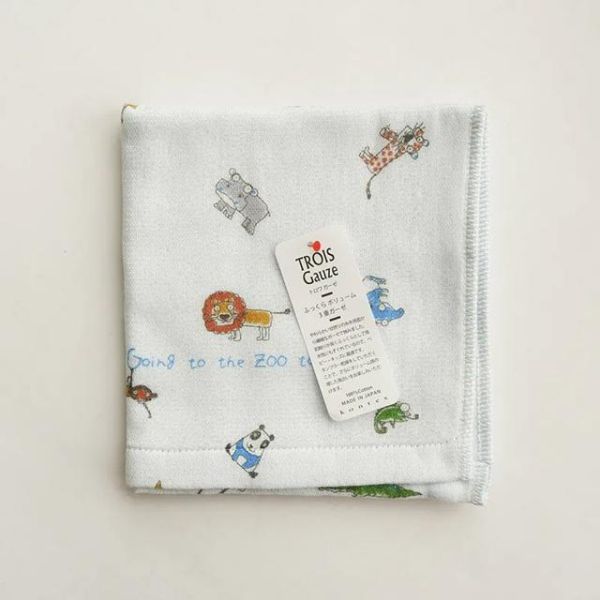 kontex 滿版動物純棉三層紗布長巾/浴巾(藍) 