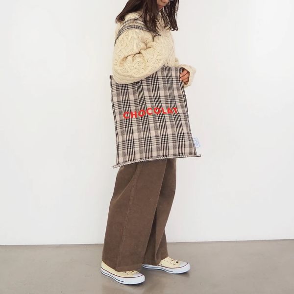 Heming's 字母編織刺繡格紋手提袋 