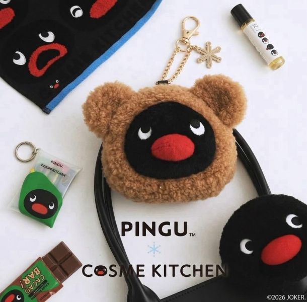 Cosme Kitchen×Pingu企鵝戴熊頭套絨毛收納包 
