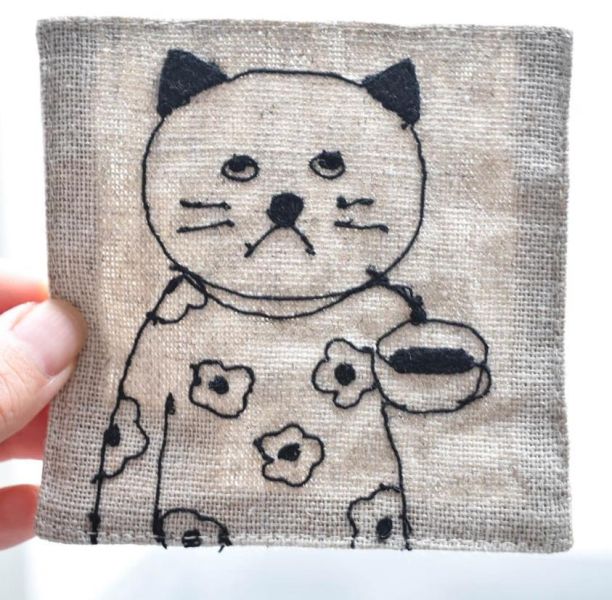 classiky 倉敷意匠 x sennokoto 貓咪刺繡亞麻布杯墊 