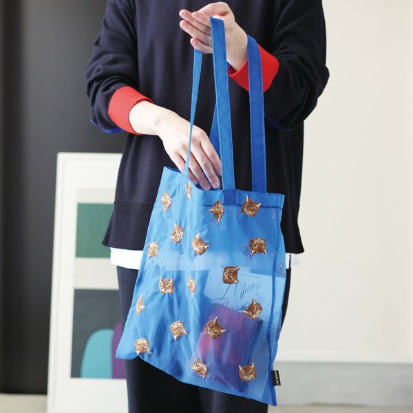 Nathalie Lete滿版刺繡貓咪網紗購物袋 