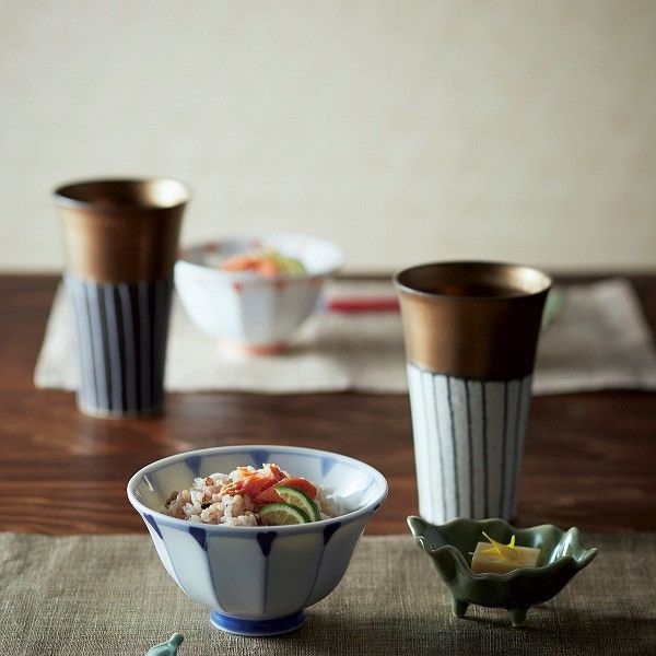 MINO-YAKI 美濃燒 雙色線條長杯木盒組 