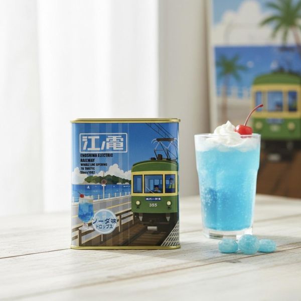 江之電 蘇打汽水風味硬糖鐵盒 