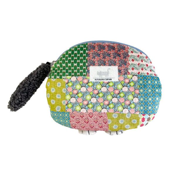 kusuguru 刺繡貓咪拼布立體橢圓收納包 