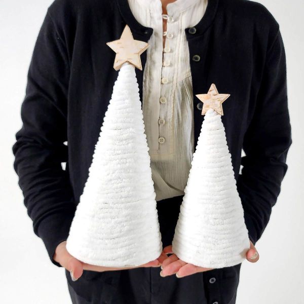 LED燈 白毛線木製聖誕樹擺設 