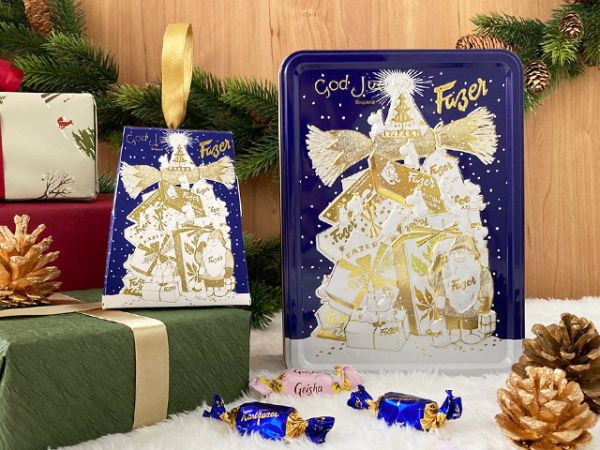 **預購**  Fazer 嚕嚕米 綜合巧克力聖誕浮雕鐵盒(藍) 