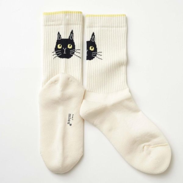 from miau 貓臉混紡棉透氣中長襪 