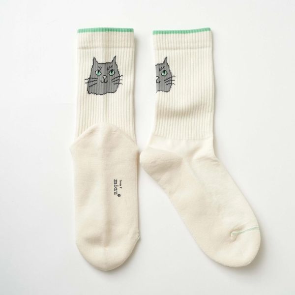 from miau 貓臉混紡棉透氣中長襪 