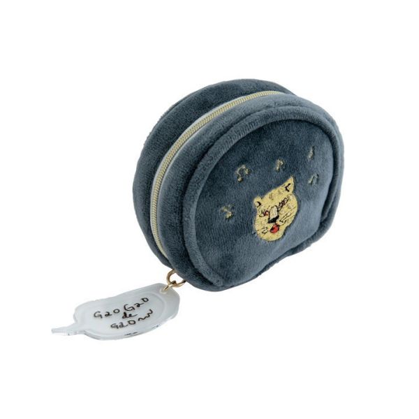 CDF 動物刺繡毛絨迷你圓收納包(豹深灰) 